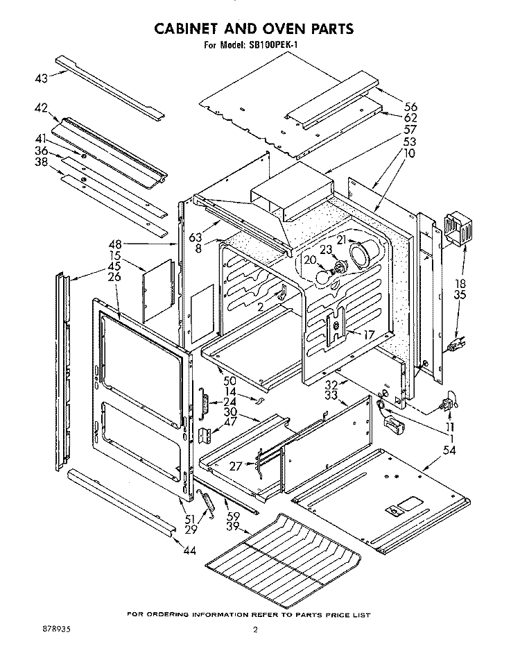 CABINET AND OVEN Diagram and Parts List for SB100PEK1  Whirlpool Wall Oven