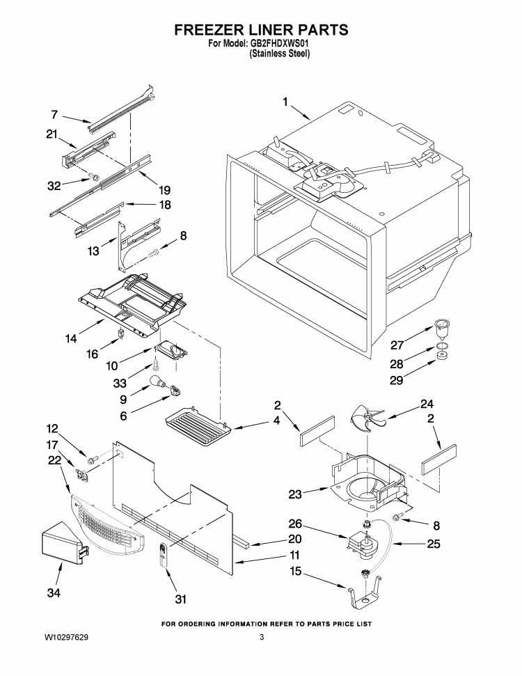 FREEZER LINER PARTS Diagram and Parts List for GB2FHDXWS01  Whirlpool Refrigerator