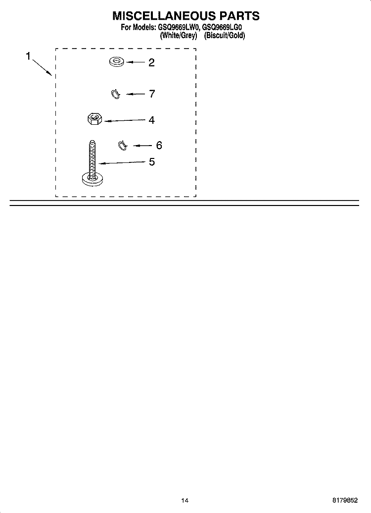 MISCELLANEOUS PARTS - OPTIONAL PARTS (NOT INCLUDED) Diagram and Parts List for GSQ9669LG0  Whirlpool Washer