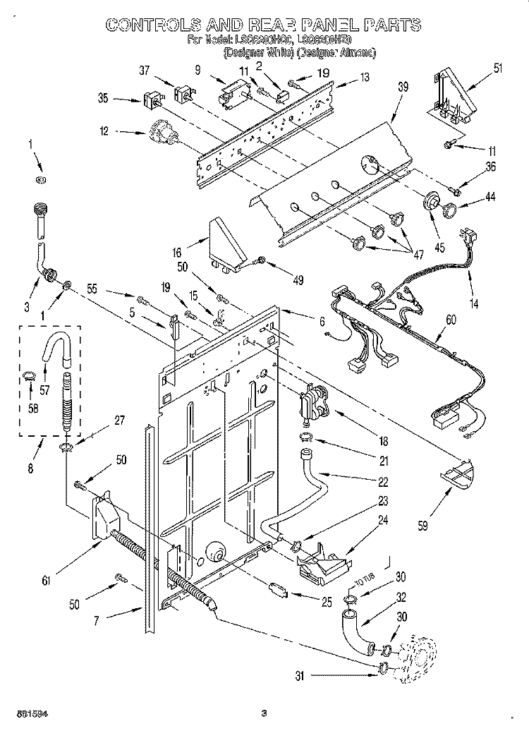 CONTROLS AND REAR PANEL Diagram and Parts List for LSQ8200HQ0  Whirlpool Washer