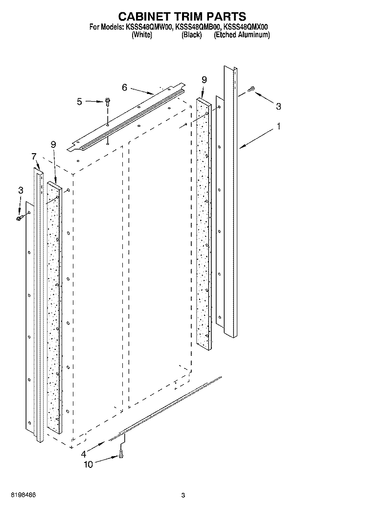 CABINET TRIM PARTS Diagram and Parts List for KSSS48QMW00  KitchenAid Refrigerator