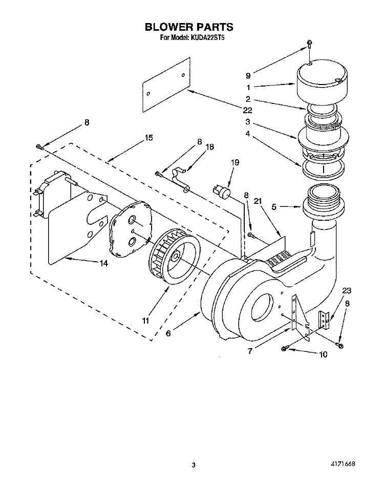 BLOWER Diagram and Parts List for KUDA22ST5  KitchenAid Dishwasher