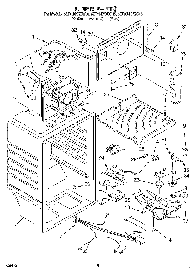 LINER Diagram and Parts List for 8ET16NKXDG03  Whirlpool Refrigerator