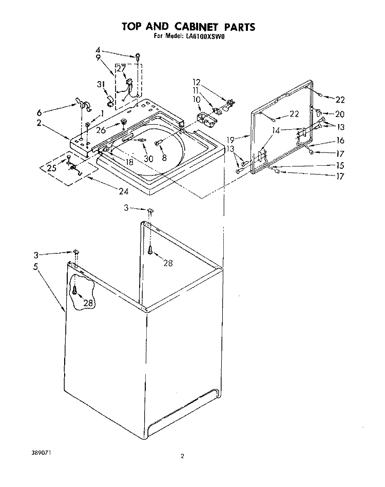 TOP AND CABINET, LIT/OPTIONAL Diagram and Parts List for LA6100XSW0  Whirlpool Washer