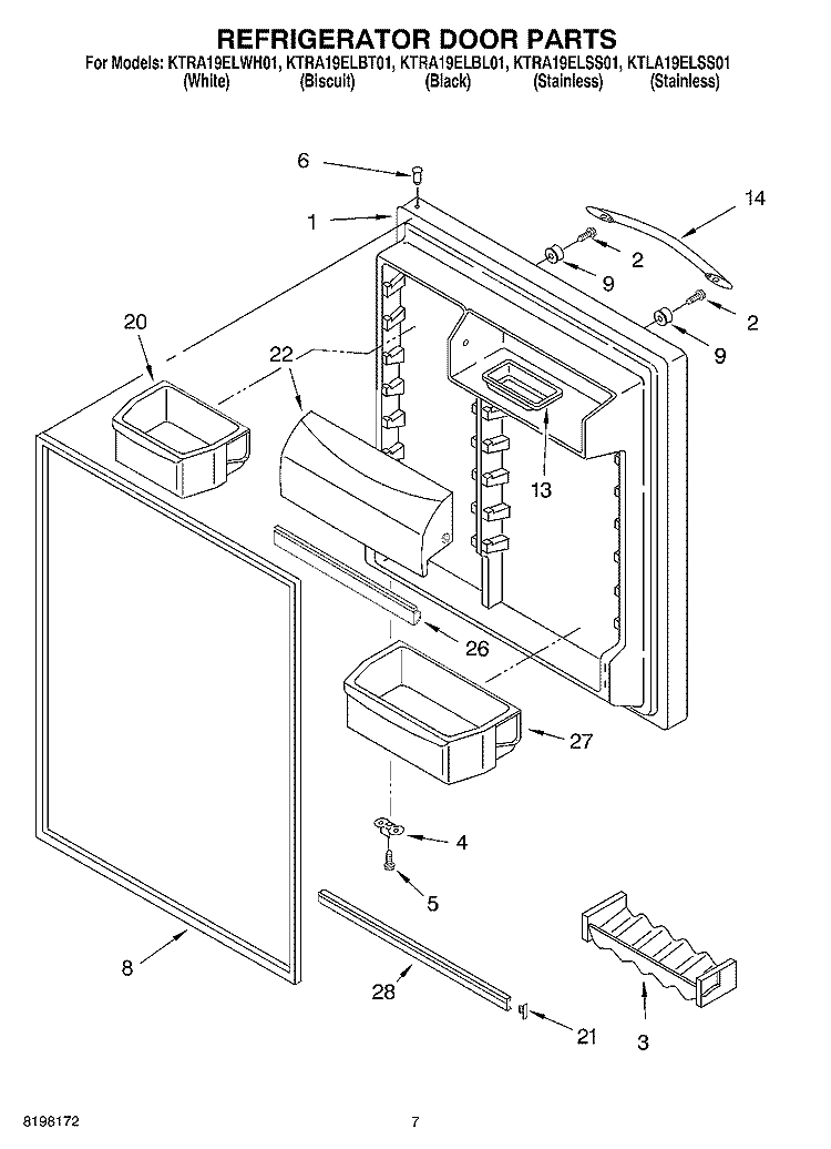 REFRIGERATOR DOOR Diagram and Parts List for KTRA19ELWH01  KitchenAid Refrigerator