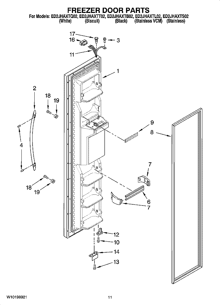 FREEZER DOOR PARTS Diagram and Parts List for ED2JHAXTB02  Whirlpool Refrigerator