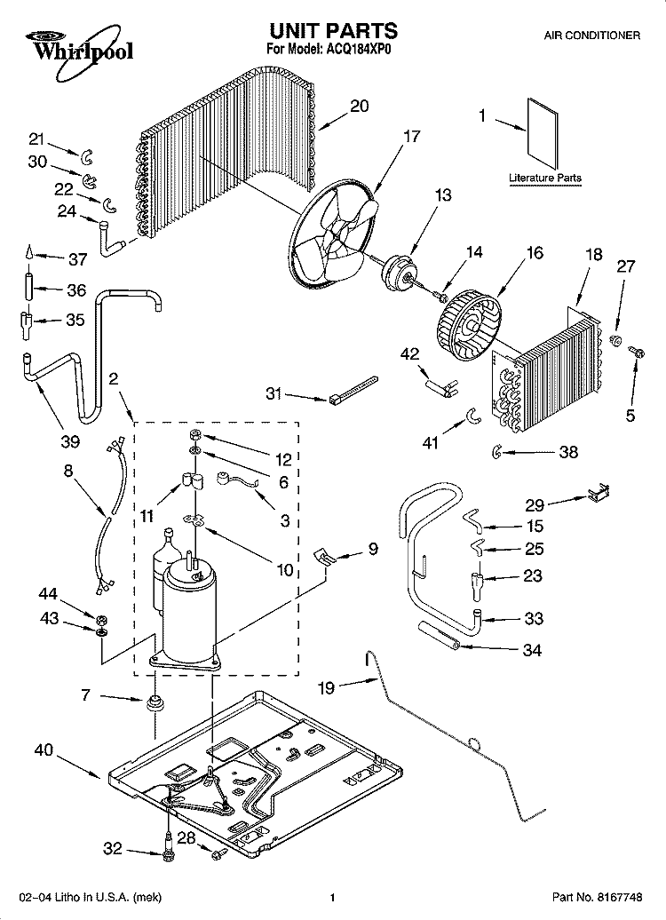 UNIT PARTS Diagram and Parts List for ACQ184XP0  Whirlpool Air Conditioner