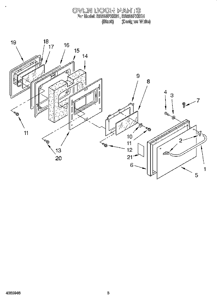 OVEN DOOR Diagram and Parts List for RS385PXEQ1  Whirlpool Range