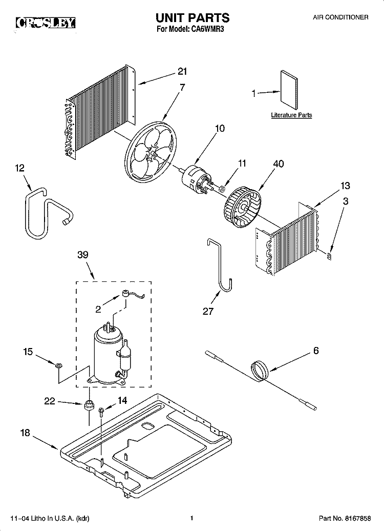 UNIT PARTS Diagram and Parts List for CA6WMR3  Crosley Air Conditioner