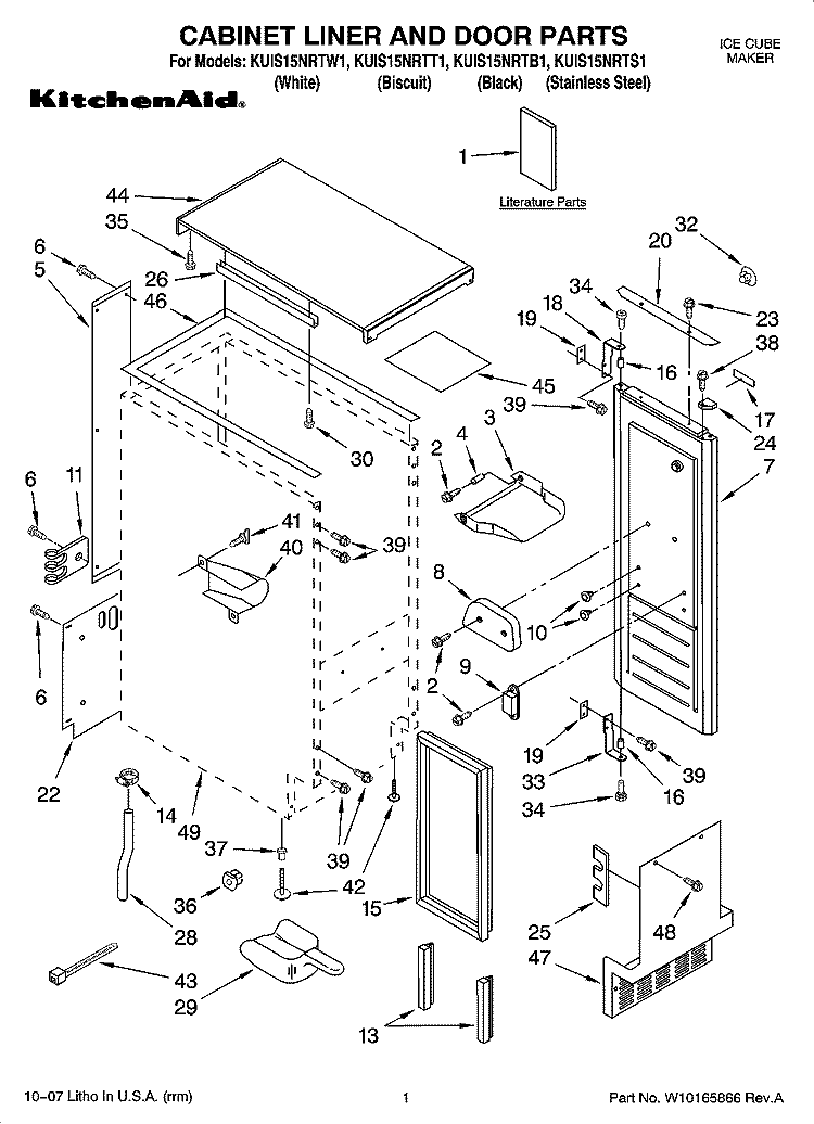 CABINET LINER AND DOOR PARTS Diagram and Parts List for KUIS15NRTS1  KitchenAid Ice Maker