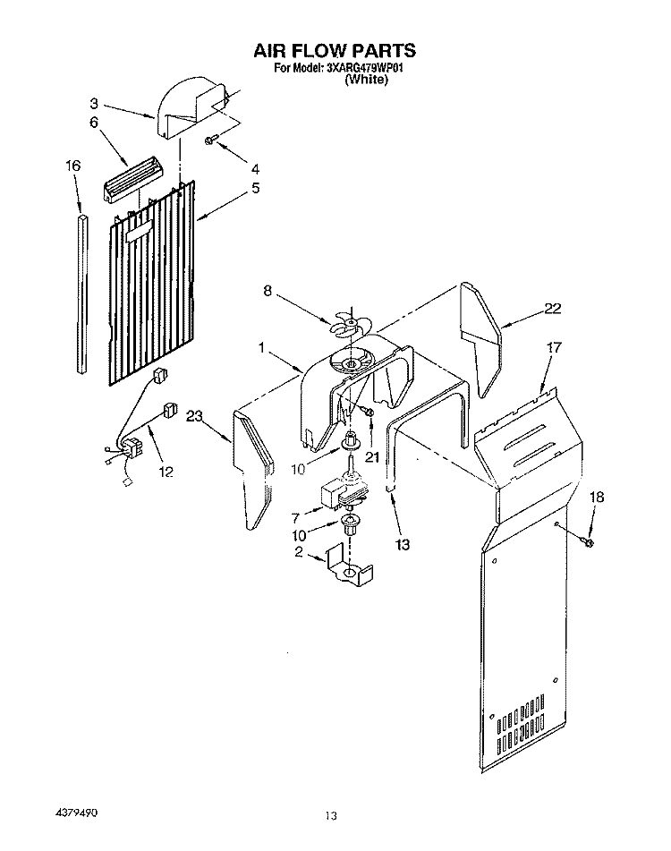 AIRFLOW Diagram and Parts List for 3XARG479WP01  Whirlpool Refrigerator