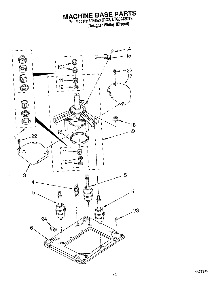 MACHINE BASE Diagram and Parts List for LTG5243DT3  Whirlpool Washer Dryer Combo