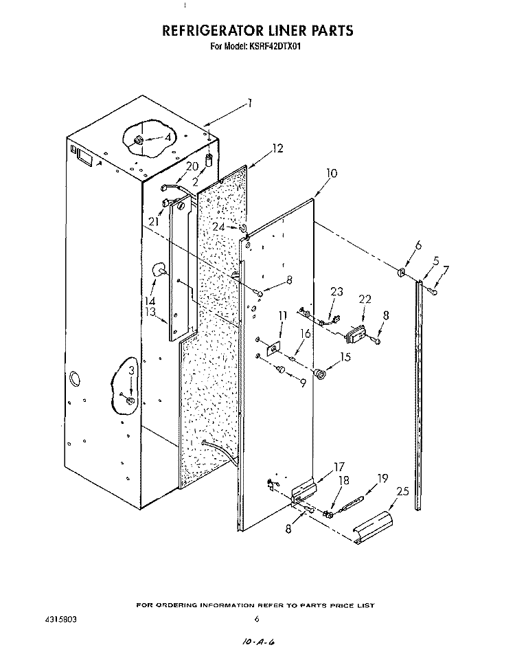 REFRIGERATOR LINER Diagram and Parts List for KSRF42DTX01  KitchenAid Refrigerator