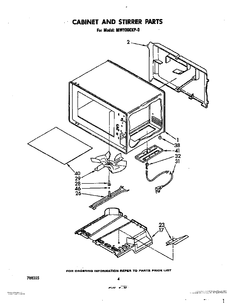 CABINET AND STIRRER Diagram and Parts List for MW1000XP0  Whirlpool Microwave