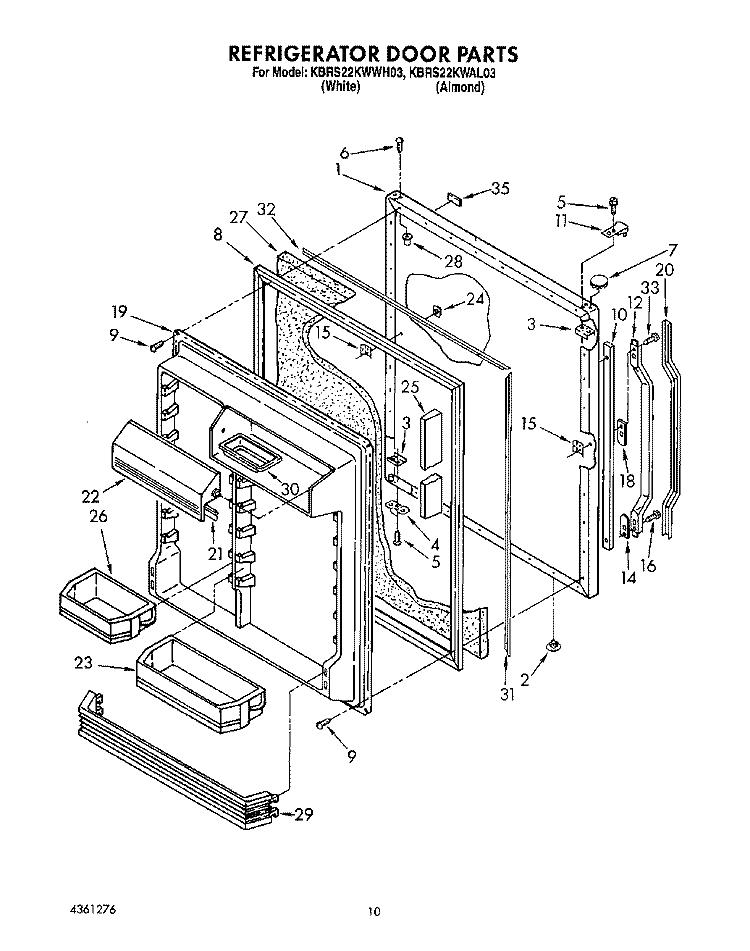 REFRIGERATOR DOOR Diagram and Parts List for KBRS22KWAL03  KitchenAid Refrigerator