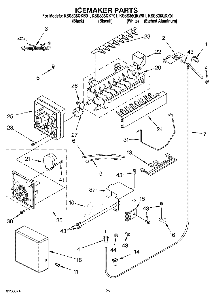 ICEMAKER Diagram and Parts List for KSSS36QKT01  KitchenAid Refrigerator