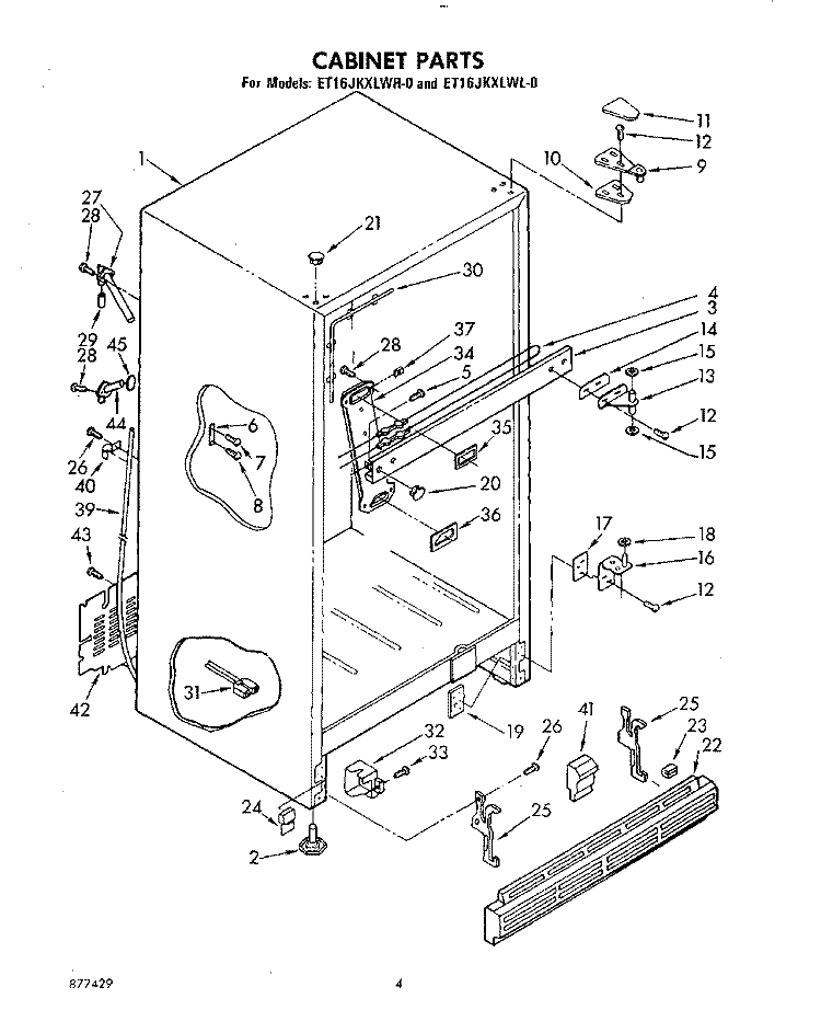 CABINET Diagram and Parts List for ET16JKXLWL0  Whirlpool Refrigerator