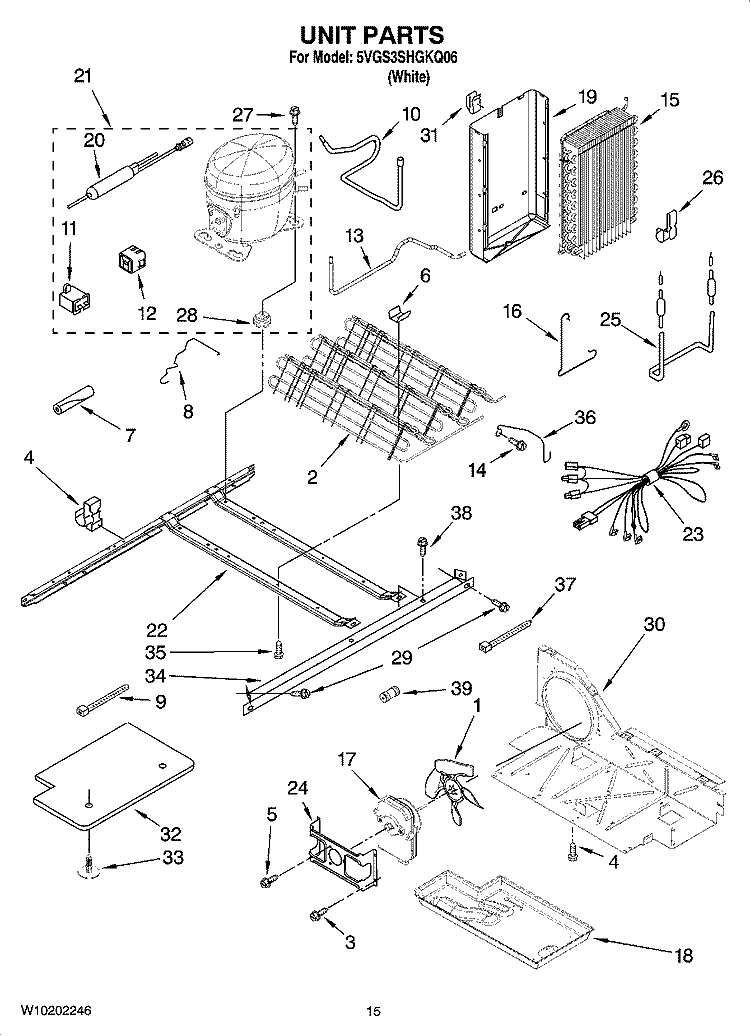 UNIT PARTS Diagram and Parts List for 5VGS3SHGKQ06  Whirlpool Refrigerator