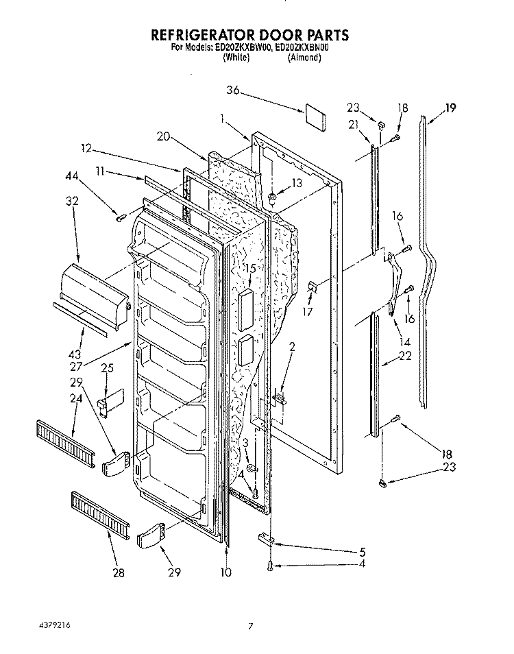 REFRIGERATOR DOOR Diagram and Parts List for ED20ZKXBW00  Whirlpool Refrigerator