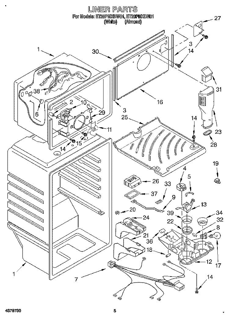 LINER Diagram and Parts List for ET20PMXDN01  Whirlpool Refrigerator