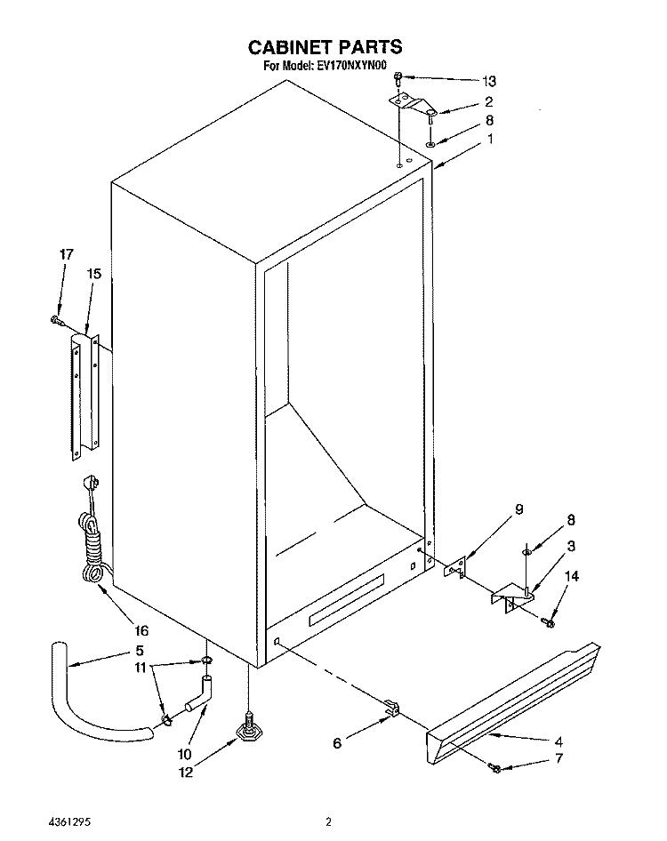 CABINET, LIT/OPTIONAL Diagram and Parts List for EV170NXYN00  Whirlpool Freezer