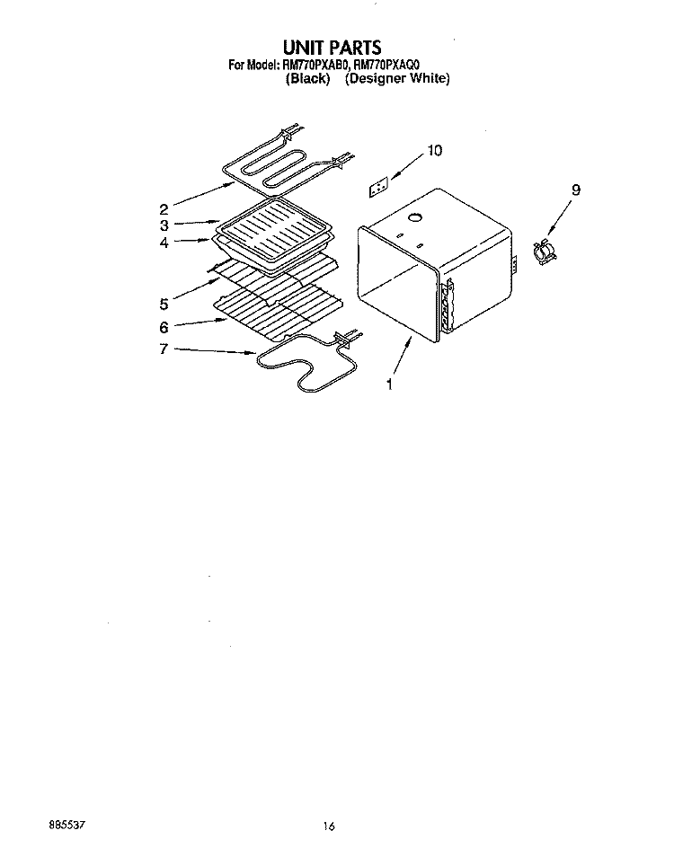 UNIT Diagram and Parts List for RM770PXAQ0  Whirlpool Wall Oven