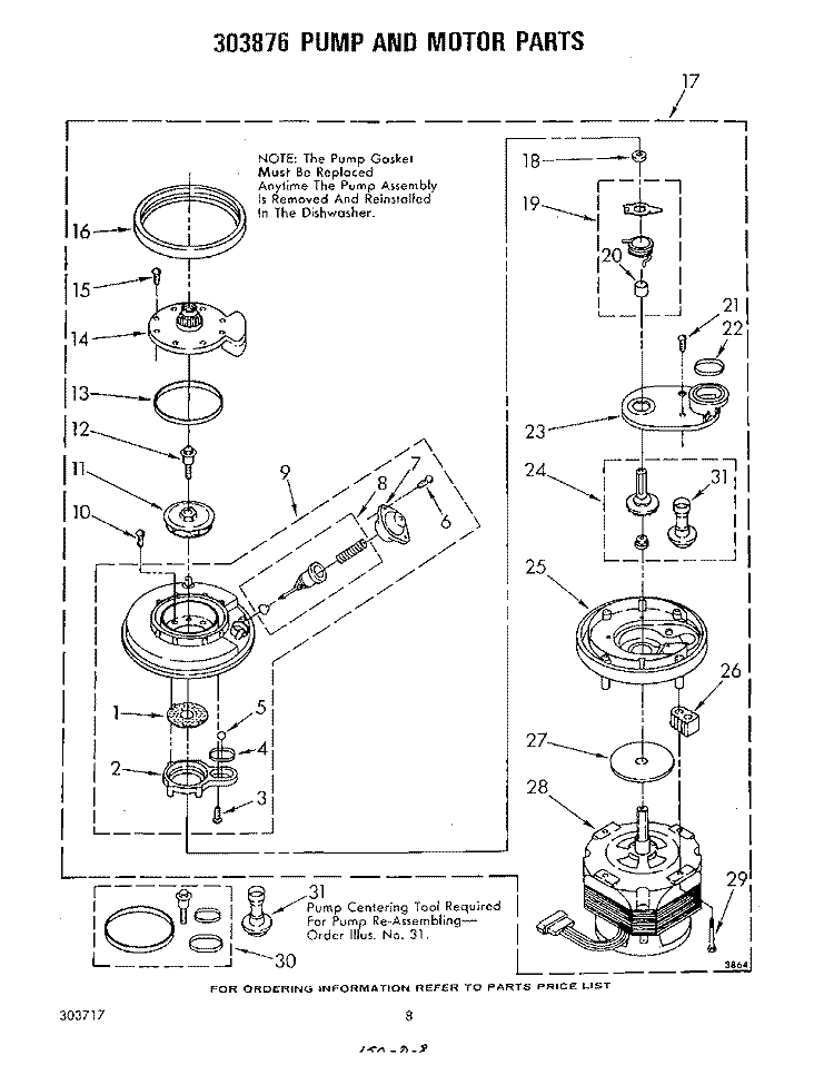 PUMP AND MOTOR Diagram and Parts List for DU9903XL1  Whirlpool Dishwasher