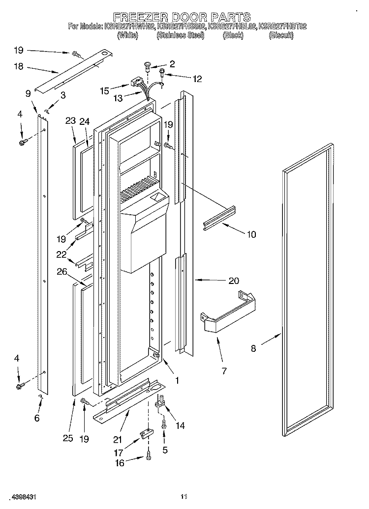 FREEZER DOOR Diagram and Parts List for KSRB27FHBL02  KitchenAid Refrigerator