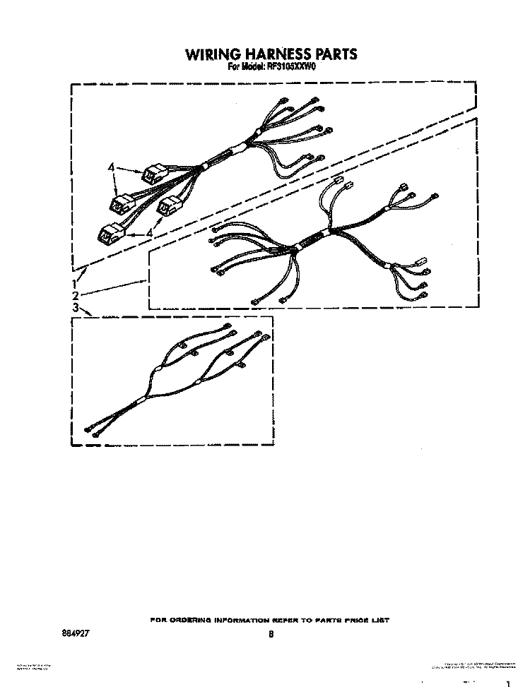 WIRING HARNESS Diagram and Parts List for RF3105XXN0  Whirlpool Range
