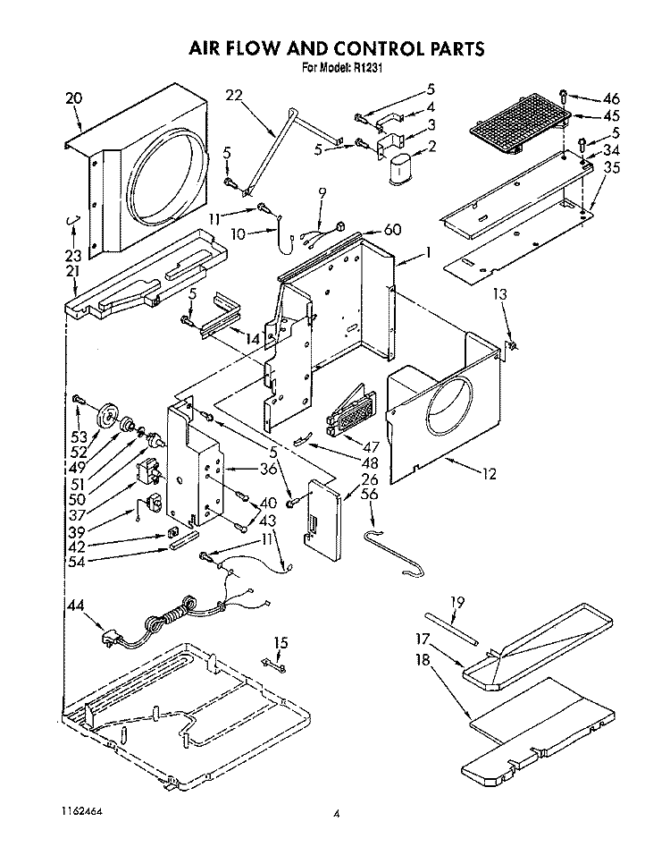 AIR FLOW AND CONTROL Diagram and Parts List for R1231  Whirlpool Air Conditioner