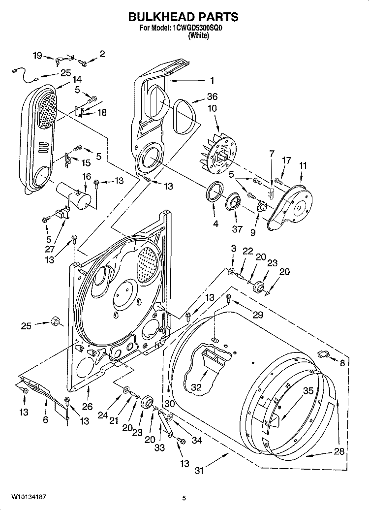 BULKHEAD PARTS Diagram and Parts List for 1CWGD5300SQ0  Whirlpool Dryer