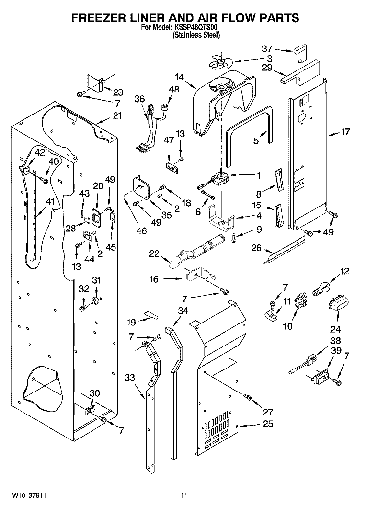 FREEZER LINER AND AIR FLOW PARTS Diagram and Parts List for KSSP48QTS00  KitchenAid Refrigerator