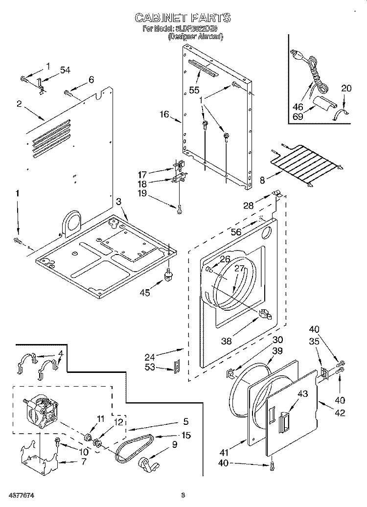 SECTION Diagram and Parts List for 8LDR3822DZ0  Whirlpool Dryer