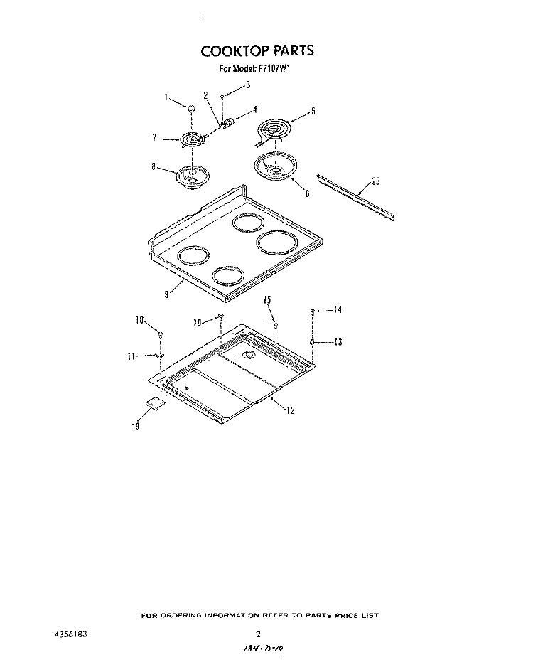 COOK TOP Diagram and Parts List for F7107W1  Roper Range