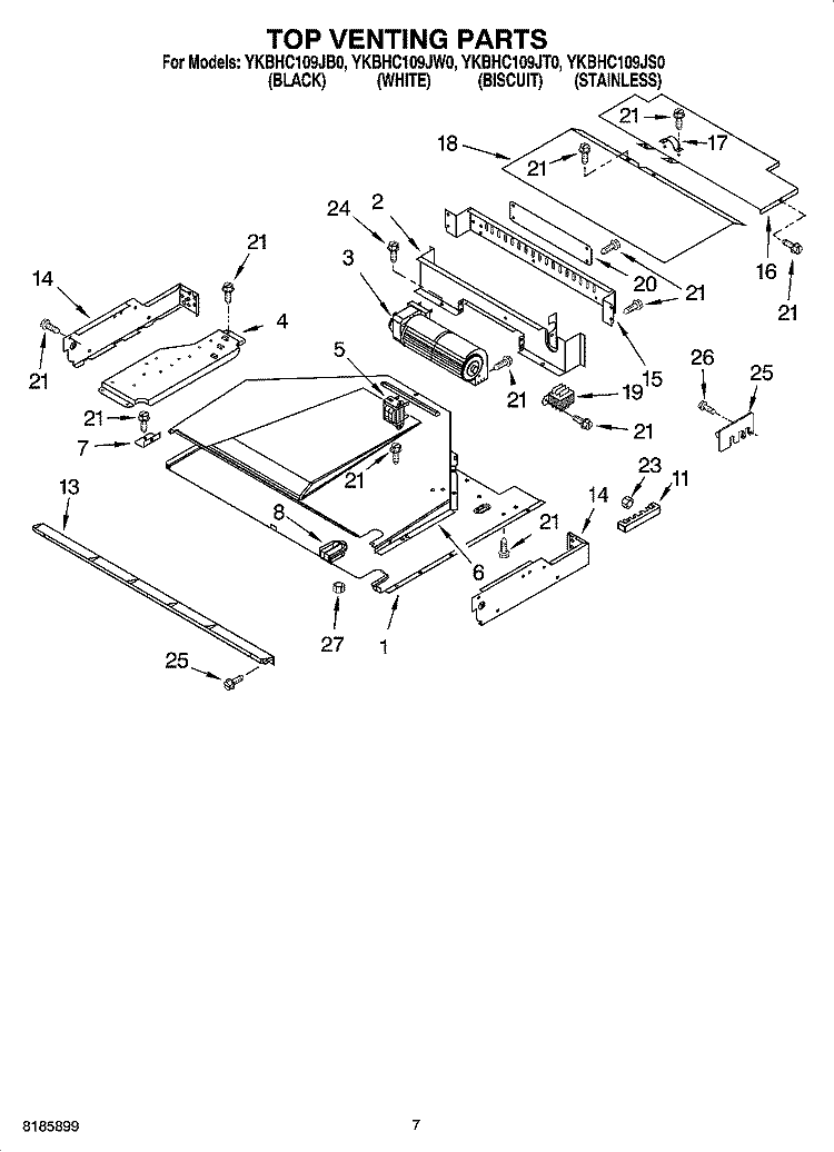 TOP VENTING PARTS Diagram and Parts List for YKBHC109JB0  KitchenAid Microwave Oven Combo