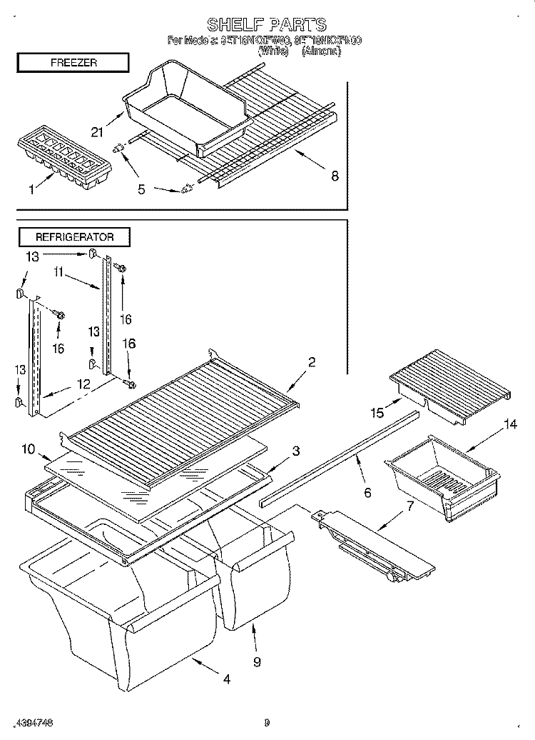 SHELF, LIT/OPTIONAL Diagram and Parts List for 8ET18NKXFW00  Whirlpool Refrigerator