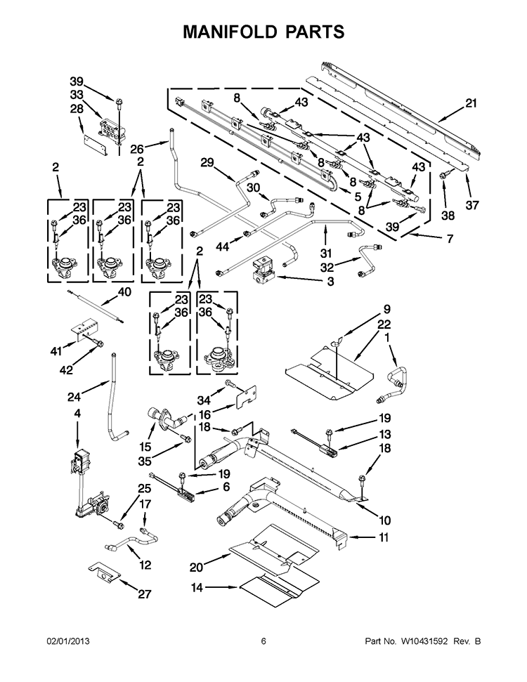 MANIFOLD PARTS Diagram and Parts List for GGG390LXQ02  Whirlpool Range