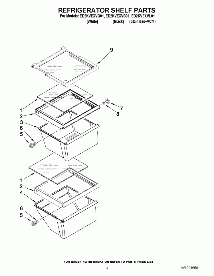 REFRIGERATOR SHELF PARTS Diagram and Parts List for ED2KVEXVB01  Whirlpool Refrigerator