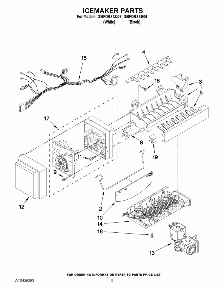 ICEMAKER PARTS Diagram and Parts List for GI6FDRXXB06  Whirlpool Refrigerator