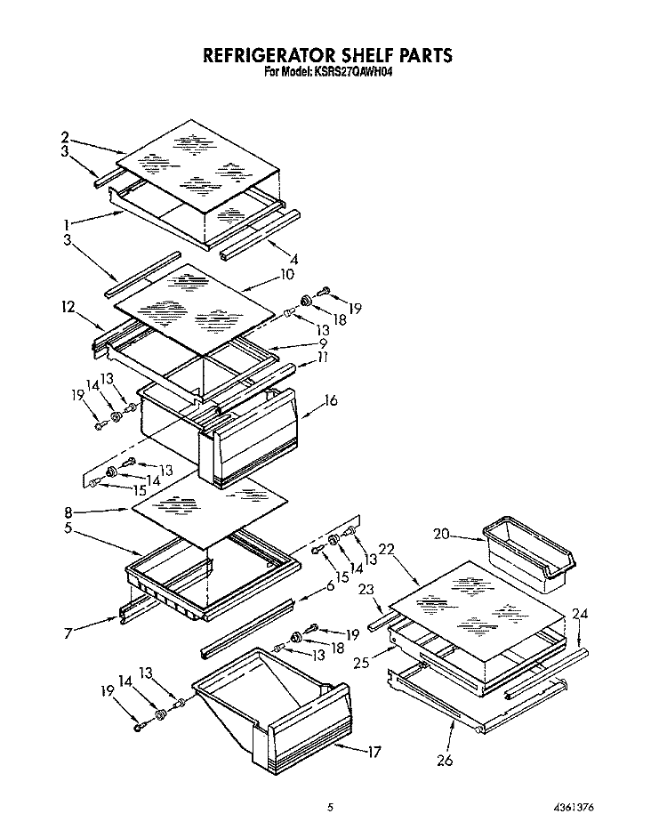 REFRIGERATOR SHELF Diagram and Parts List for KSRS27QAWH04  KitchenAid Refrigerator