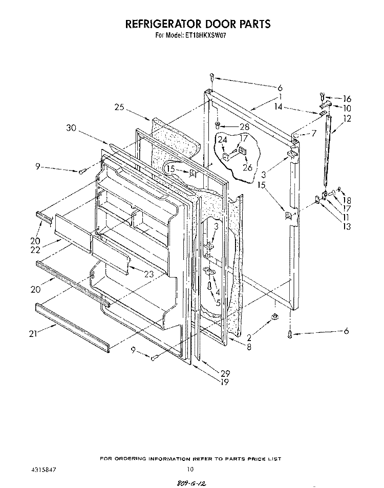 REFRIGERATOR DOOR , LIT/OPTIONAL Diagram and Parts List for ET18HKXSW07  Whirlpool Refrigerator