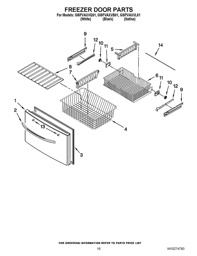FREEZER DOOR PARTS Diagram and Parts List for GI5FVAXVB01  Whirlpool Refrigerator