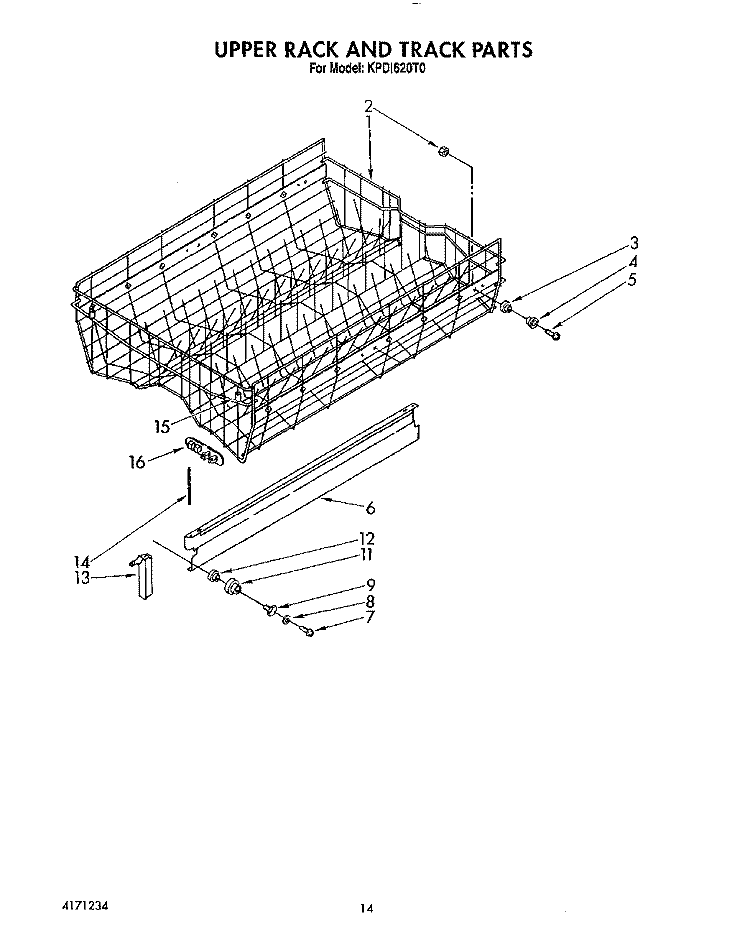 UPPER RACK AND TRACK Diagram and Parts List for KPDI620T0  KitchenAid Dishwasher