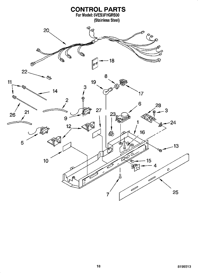 CONTROL PARTS Diagram and Parts List for 5VES3FHGRS00  Whirlpool Refrigerator