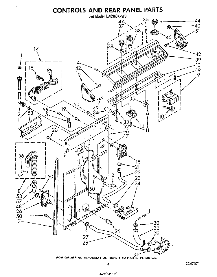 CONTROLS AND REAR PANEL Diagram and Parts List for LA6300XPW6  Whirlpool Washer