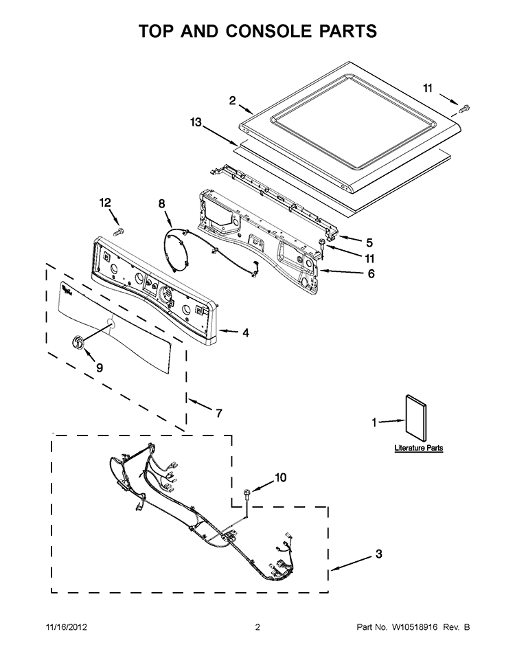 TOP AND CONSOLE PARTS Diagram and Parts List for WGD88HEAC0  Whirlpool Dryer