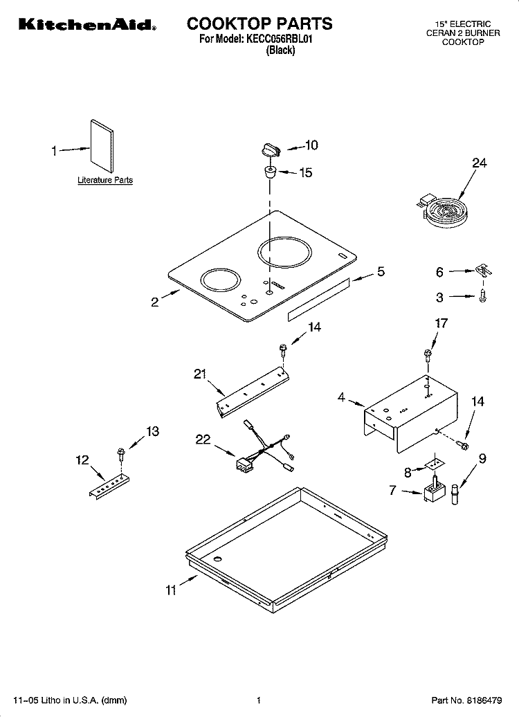 COOKTOP PARTS, MISCELLANEOUS PARTS Diagram and Parts List for KECC056RBL01  KitchenAid Cooktop