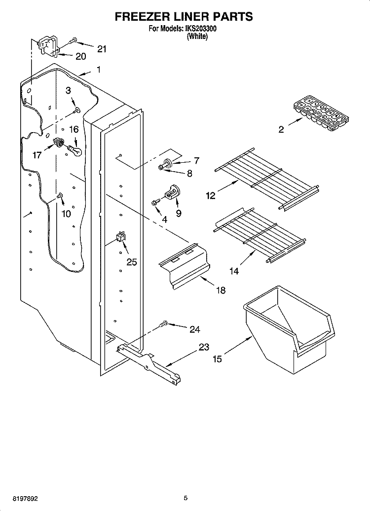 FREEZER LINER PARTS Diagram and Parts List for IKS203300  Inglis Refrigerator