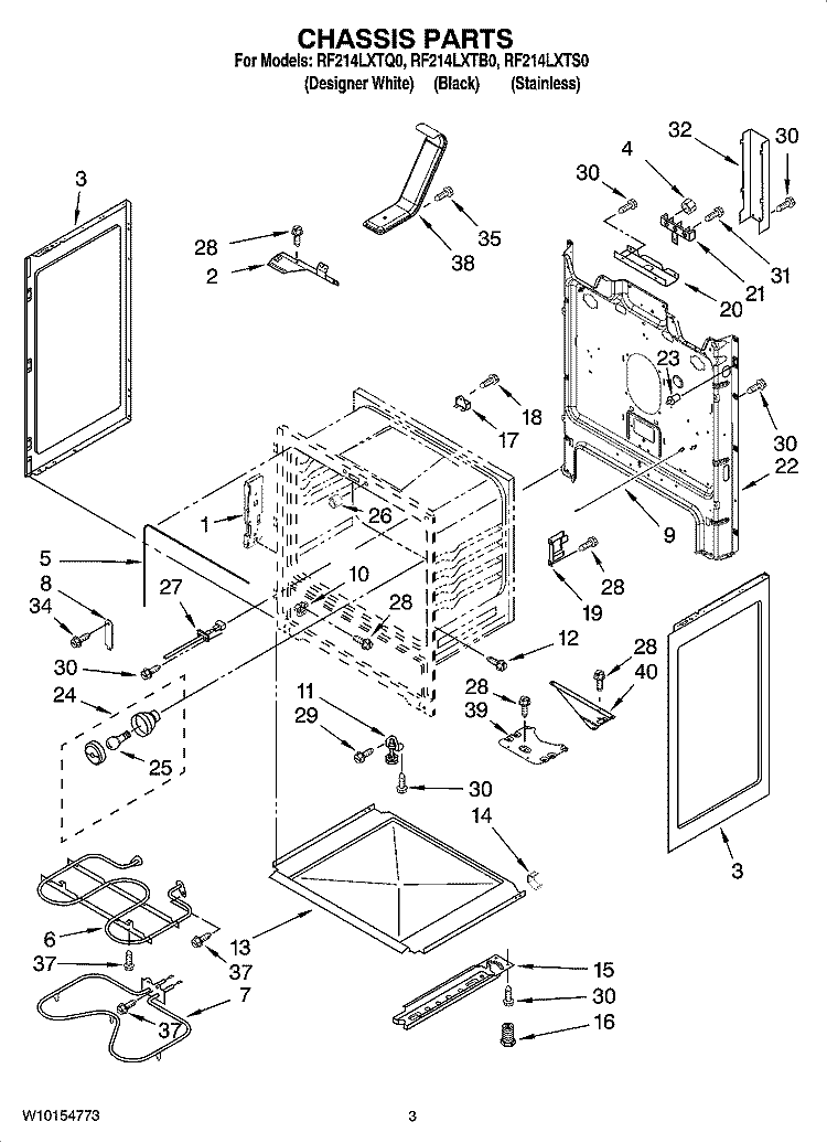 CHASSIS PARTS Diagram and Parts List for RF214LXTB0  Whirlpool Range