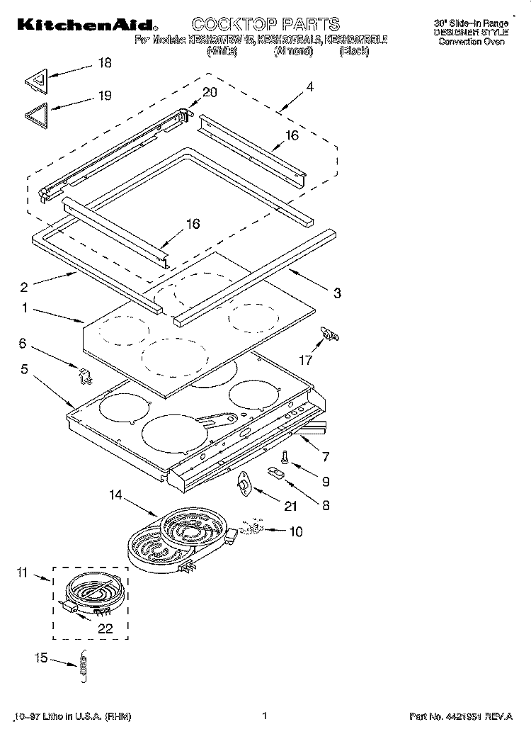 COOKTOP Diagram and Parts List for KESH307BBL5  KitchenAid Range